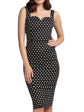 Collectif Anita Polka Dot Pencil Dress Black White 50s Rockabilly 3XL